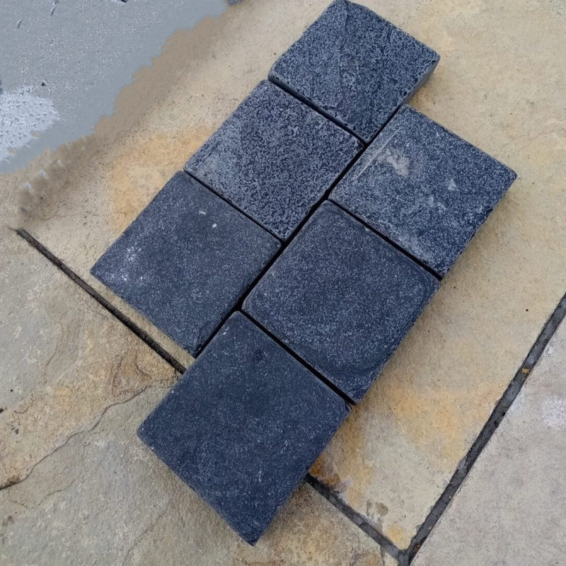 Load image into Gallery viewer, Kota Black Limestone Block Paving - 150 x 150 x 50mm - Sawn, Tumbled & Riven