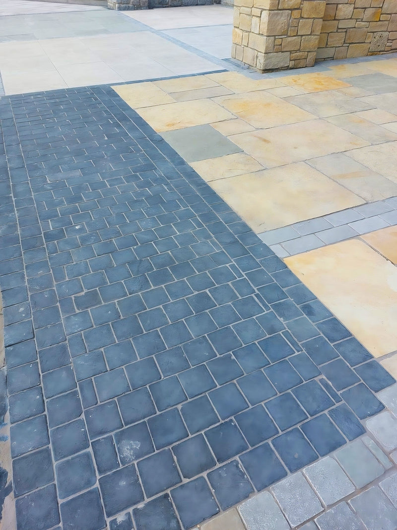 Load image into Gallery viewer, Kota Black Limestone Block Paving - 150 x 150 x 50mm - Sawn, Tumbled & Riven