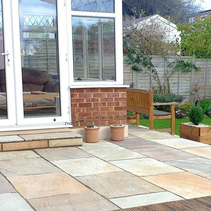 Load image into Gallery viewer, Mint Fossil Indian Sandstone Paving - 600 x 600 x 22mm - Hand Cut & Riven