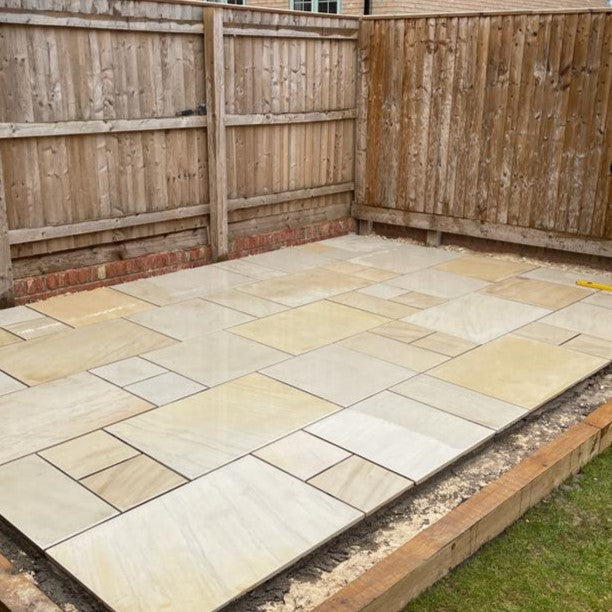 Load image into Gallery viewer, Mint Fossil Indian Sandstone Paving - 295 x 295 x 22mm - Sawn & Honed