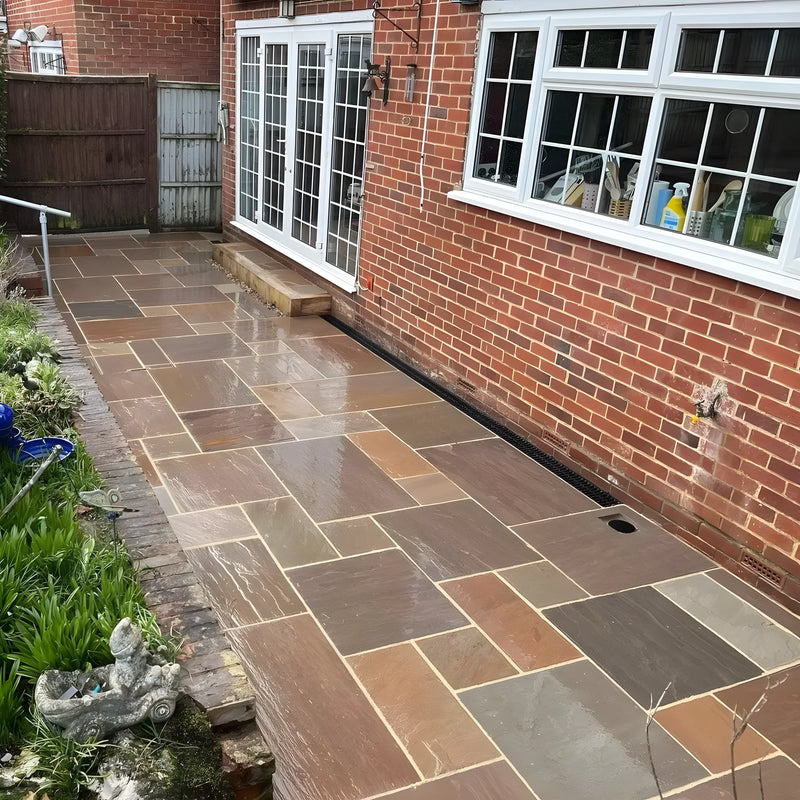 Load image into Gallery viewer, Autumn Brown Indian Sandstone Paving - Patio Pack - Mixed Sizes - Hand Cut & Riven
