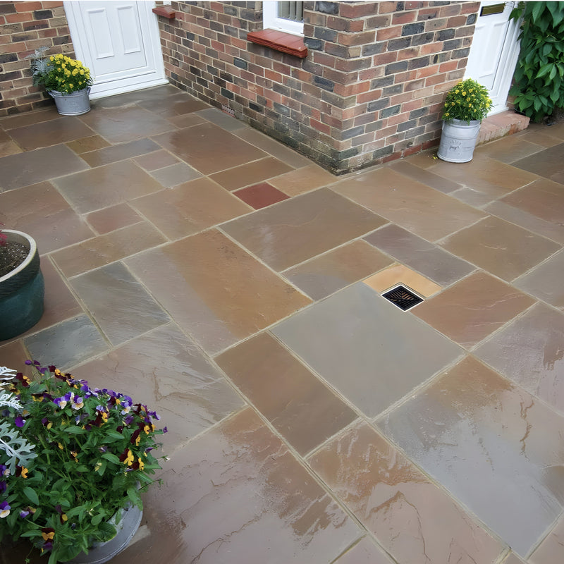 Load image into Gallery viewer, Autumn Brown Indian Sandstone Paving - Patio Pack - Mixed Sizes - Hand Cut & Riven