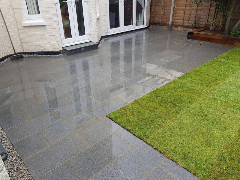 Load image into Gallery viewer, Dark Grey Granite Paving - Patio Pack - Mixed Sizes - Sawn & Flamed