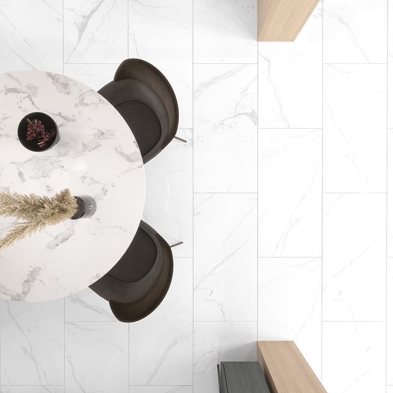 Load image into Gallery viewer, Marmi Statuario - White Porcelain Paving Tiles - Polished Finish - 600 x 600 x 7mm