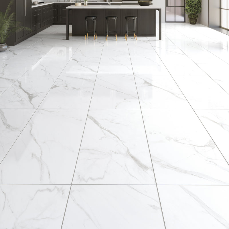 Load image into Gallery viewer, Marmi Statuario - White Porcelain Paving Tiles - Polished Finish - 600 x 600 x 7mm