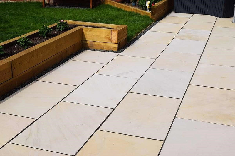 Load image into Gallery viewer, Mint Fossil Indian Sandstone Paving - 900 x 600 x 22mm - Sawn & Honed