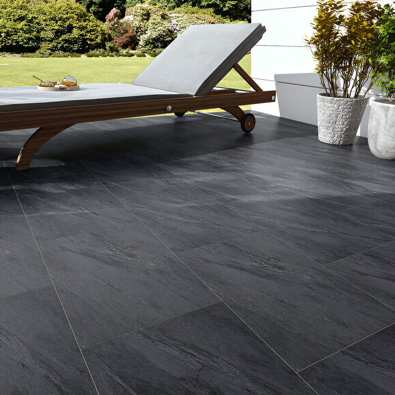 Load image into Gallery viewer, Slate Noir - Black Porcelain Paving Tiles - 900 x 600 x 20mm