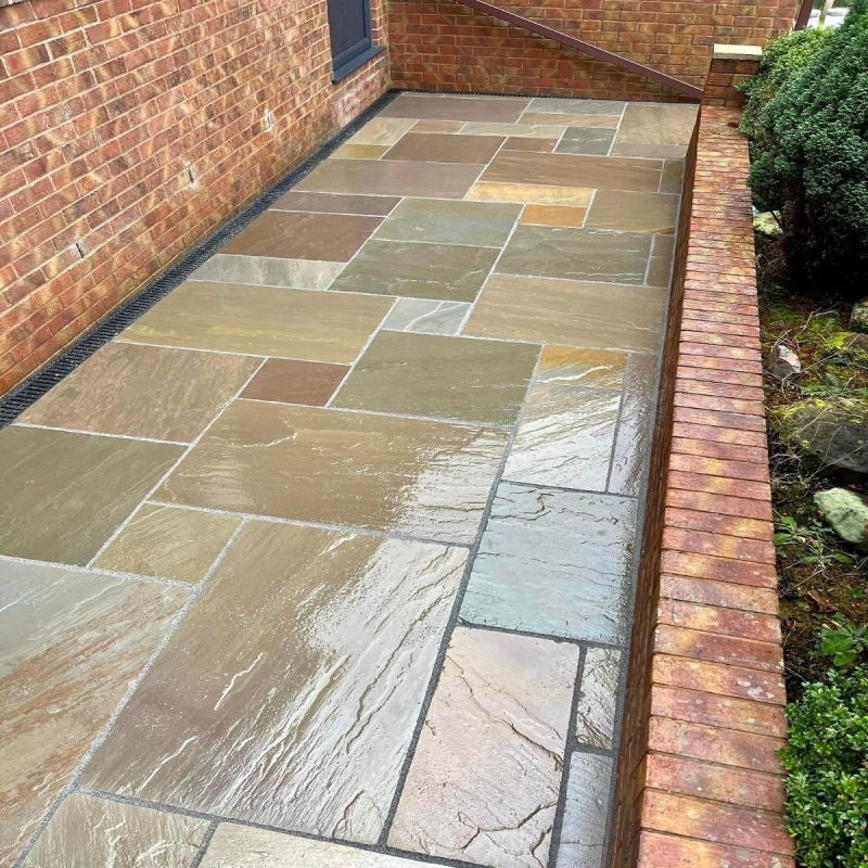 Load image into Gallery viewer, Raj Green Indian Sandstone Paving - Patio Pack - Mixed Sizes - Hand Cut & Riven