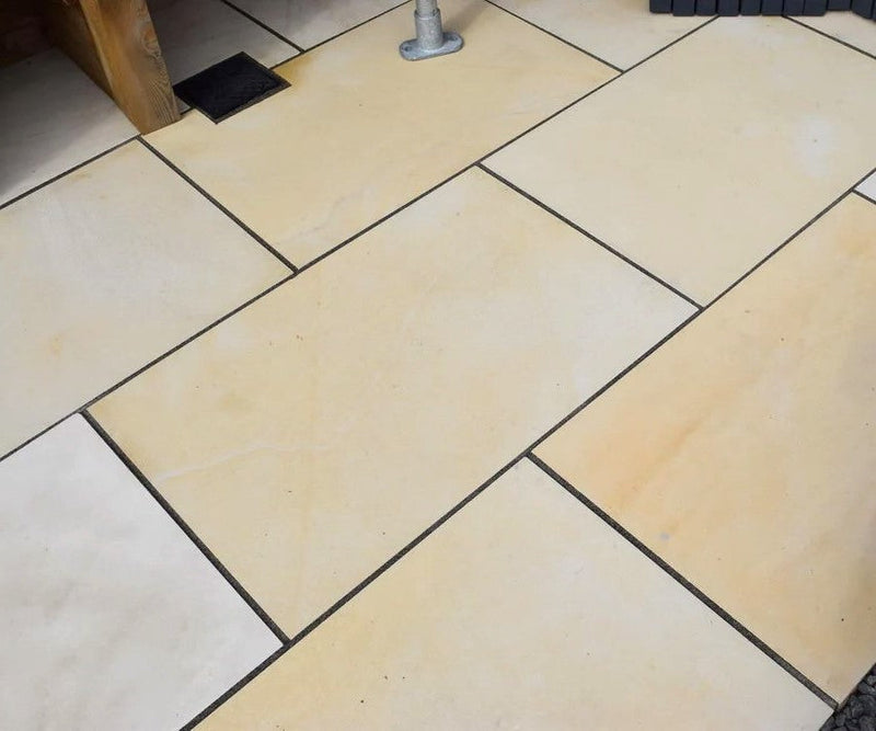 Load image into Gallery viewer, Mint Fossil Indian Sandstone Paving - 900 x 600 x 22mm - Sawn & Honed