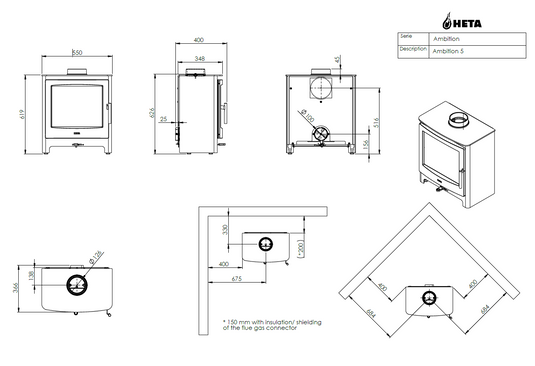 Heta Ambition 5 Wood Stove - Black