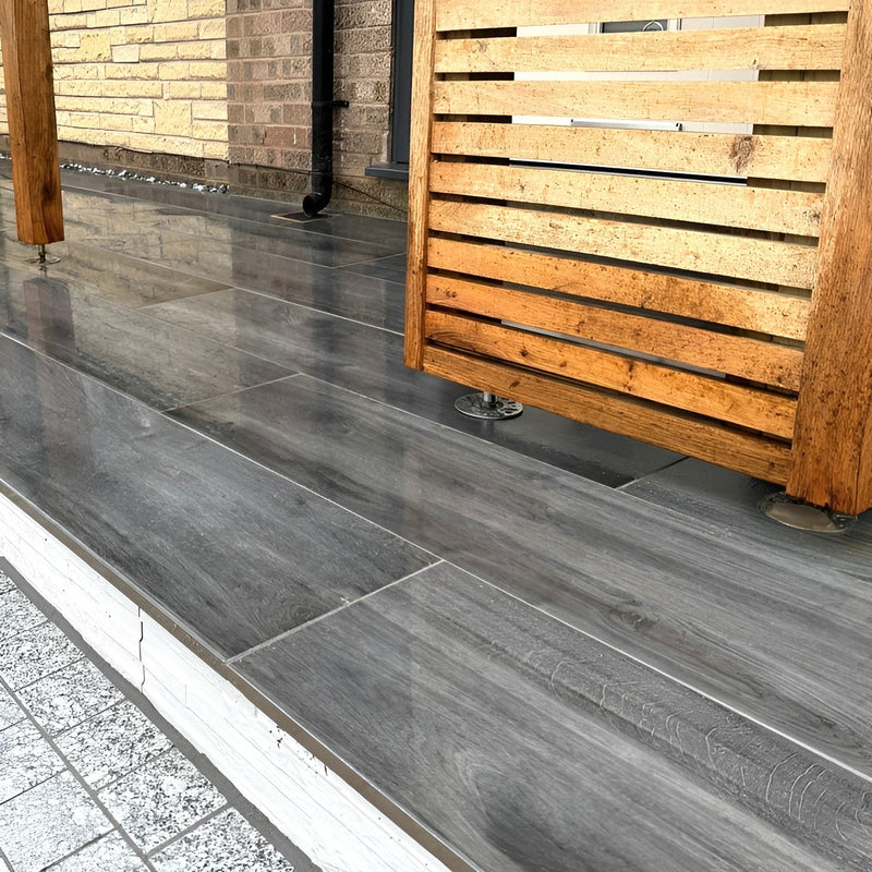Load image into Gallery viewer, Anthracite - Black - Wood Effect - Porcelain Paving Tiles - 1200 x 295 x 20mm
