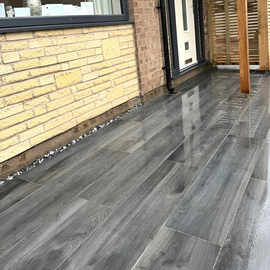 Anthracite - Black - Wood Effect - Porcelain Paving Tiles - 1200 x 295 x 20mm