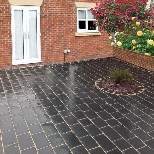 Kota Black Limestone Block Paving - 250 x 150 x 50mm - Sawn, Tumbled & Riven