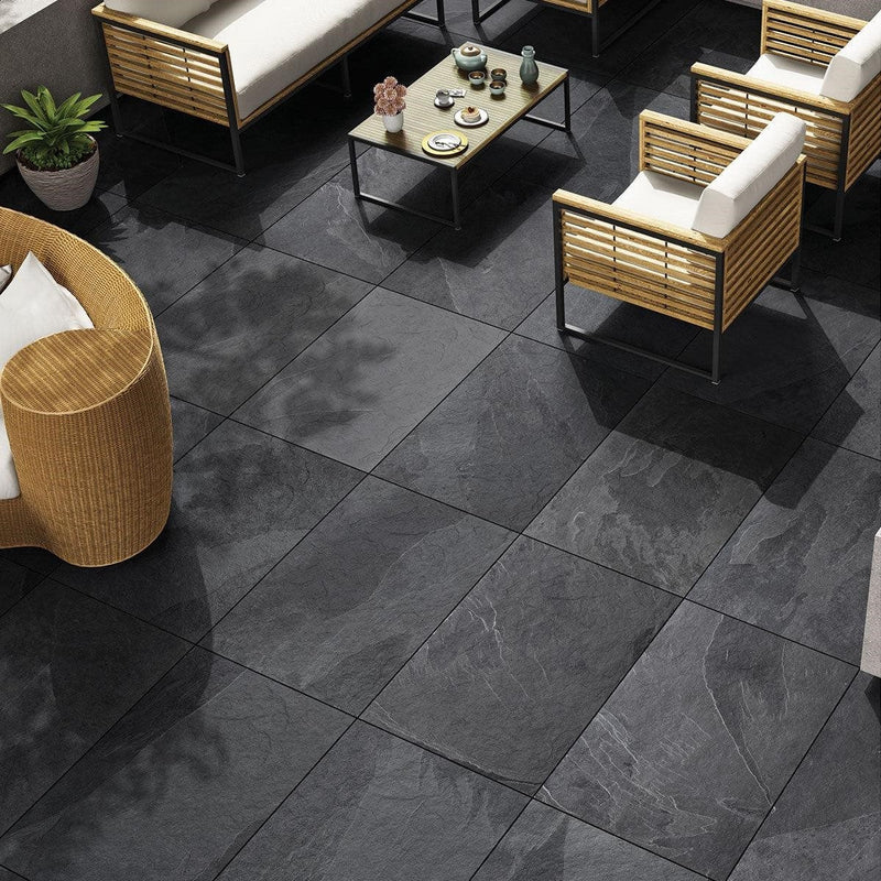 Load image into Gallery viewer, Slate Noir - Black Porcelain Paving Tiles - 900 x 600 x 20mm
