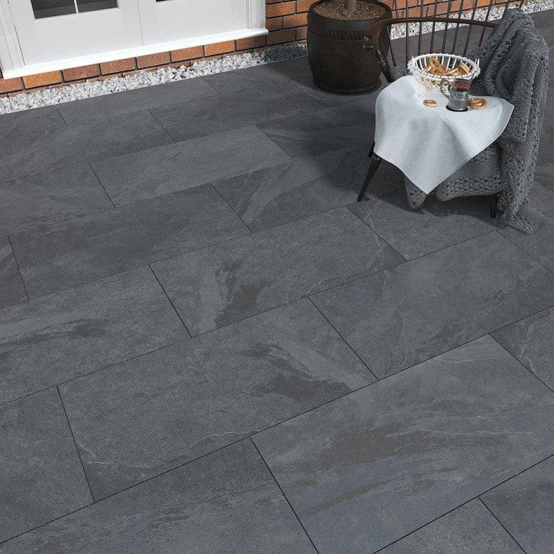 Load image into Gallery viewer, Slate Noir - Black Porcelain Paving Tiles - 900 x 600 x 20mm
