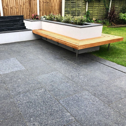 Ash Black Granite Paving - Patio Pack - Mixed Sizes - Sawn & Brushed - Clearance