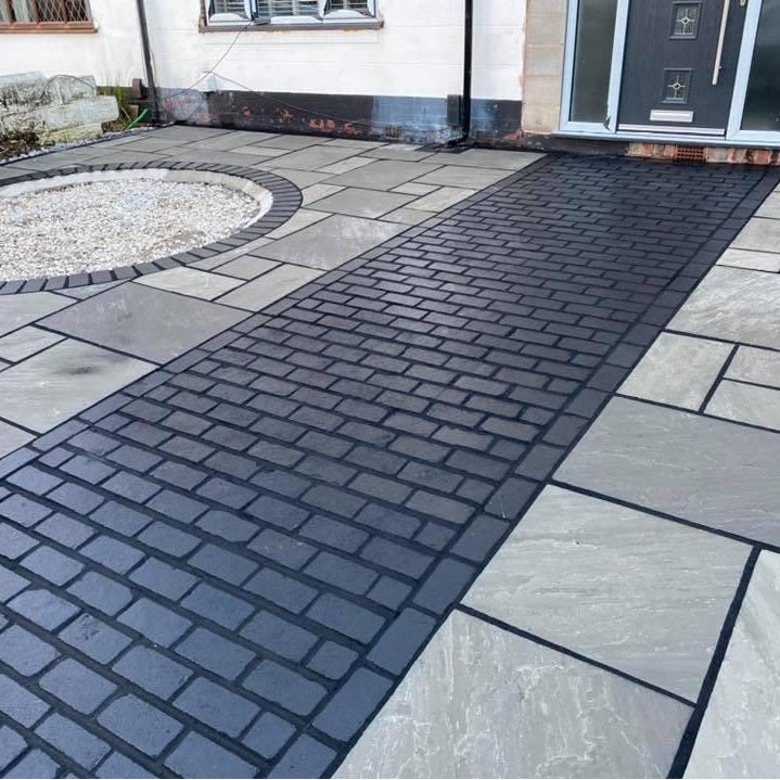Load image into Gallery viewer, Kota Black Limestone Block Paving - 200 x 100 x 50mm - Sawn &amp; Riven
