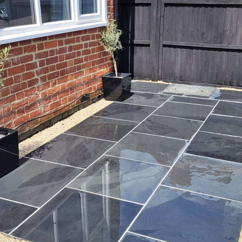 Load image into Gallery viewer, Brazilian - Black Slate Paving - 600 x 600 x 20mm - Sawn &amp; Riven
