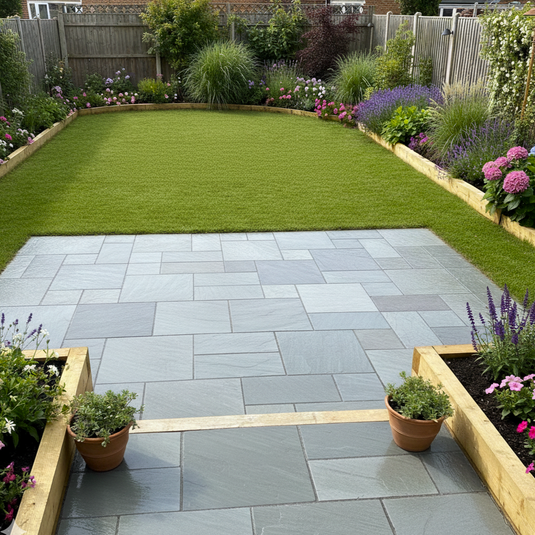 Kandala Grey Indian Sandstone Paving - 22mm Patio Pack - Mixed Sizes - Hand Cut & Riven - 20.8 m2