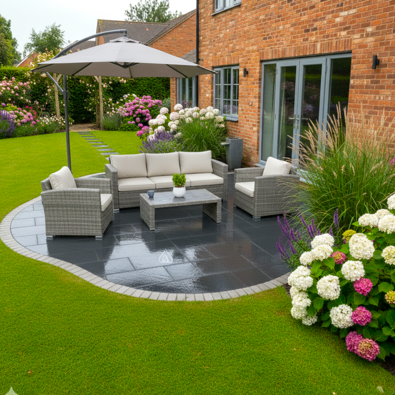 Load image into Gallery viewer, Kota Black Limestone Paving - Patio Pack - Mixed Sizes - Sawn &amp; Riven

