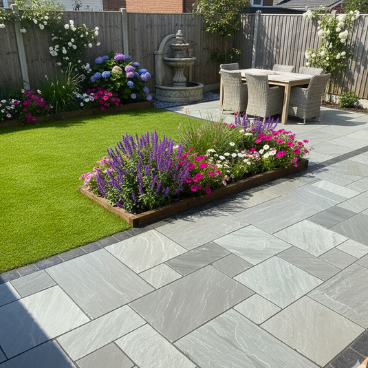 Kandala Grey Indian Sandstone Paving - 18mm Patio Pack - Mixed Sizes - Hand Cut & Riven