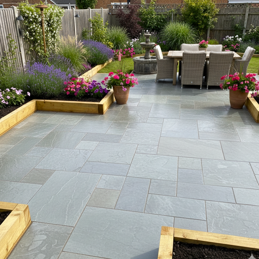 Kandala Grey Indian Sandstone Paving - 22mm Patio Pack - Mixed Sizes - Hand Cut & Riven - 20.8 m2