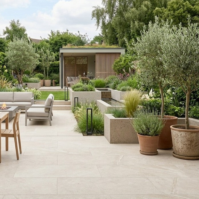 Load image into Gallery viewer, Hampton Limestone Almond - Beige Porcelain Paving Tiles - 900 x 900 x 20mm
