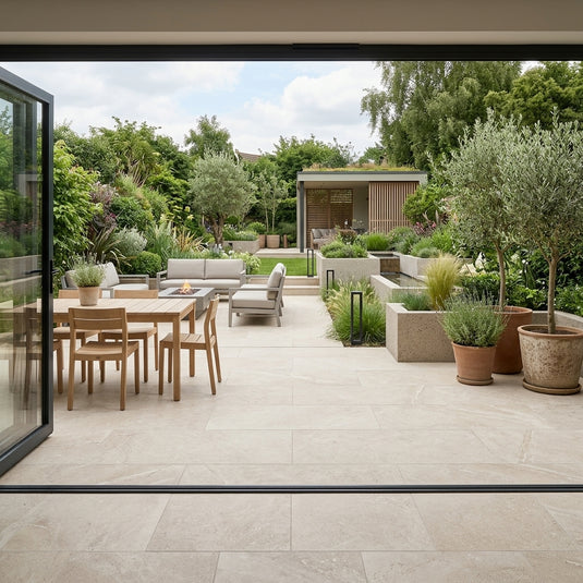 Hampton Limestone Almond - Beige Porcelain Paving Tiles - 900 x 900 x 20mm