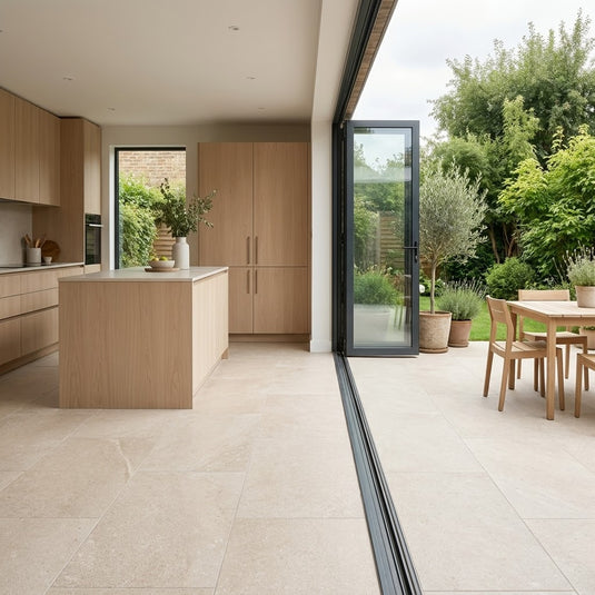 Hampton Limestone Almond - Beige Porcelain Paving Tiles - 900 x 900 x 20mm