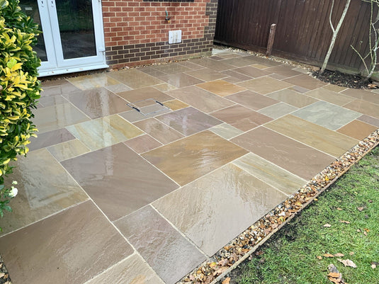 Raj Green Indian Sandstone Paving - Patio Pack - Mixed Sizes - Hand Cut & Riven
