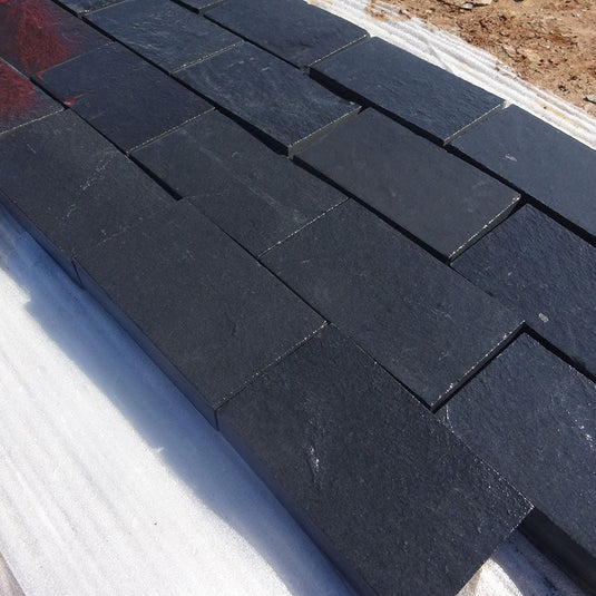 Kota Black Limestone Block Paving - 200 x 100 x 50mm - Sawn & Riven