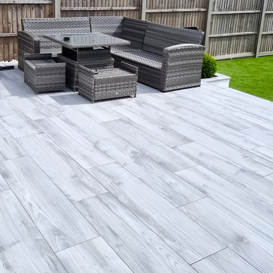 Light Grey - Wood Effect - Porcelain Paving Tiles - 1200 x 295 x 20mm