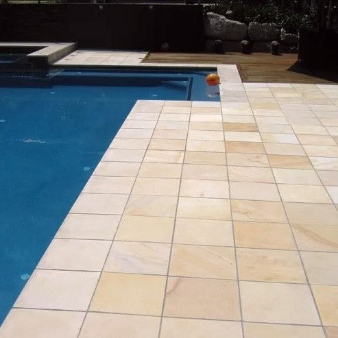 Load image into Gallery viewer, Mint Fossil Indian Sandstone Paving - 600 x 600 x 22mm - Sawn &amp; Honed
