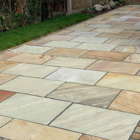 Mint Fossil Indian Sandstone Paving - 900 x 600 x 22mm - Tumbled & Riven