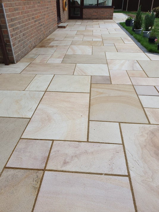 Buff Indian Sandstone Paving - 600 x 295 x 22mm - Sawn & Sandblasted