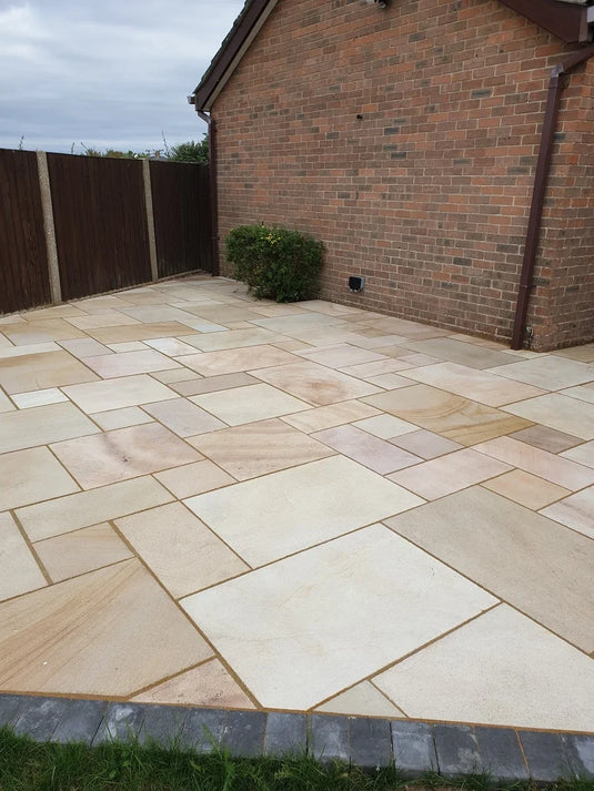 Buff Indian Sandstone Paving - 295 x 295 x 22mm - Sawn & Sandblasted