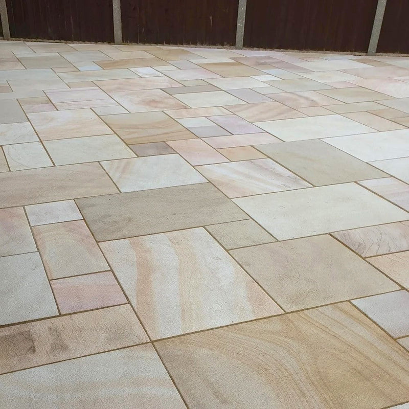 Load image into Gallery viewer, Buff Indian Sandstone Paving - 600 x 295 x 22mm - Sawn &amp; Sandblasted
