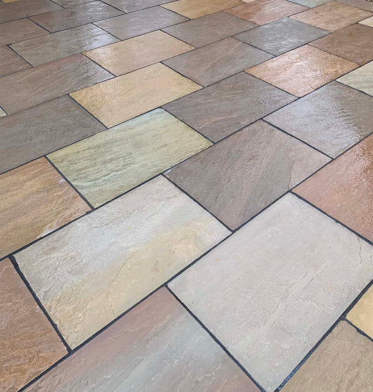 Indian Stone Raj Raj Green Indian Sandstone Paving - 900 x 600 x 22mm - Hand Cut & Rive ...