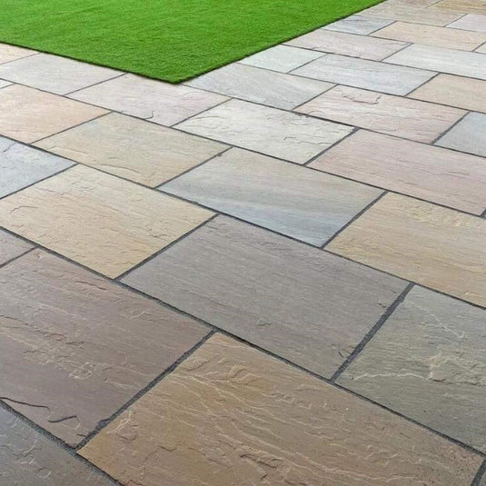Raj Green Indian Sandstone Paving - 900 x 600 x 22mm - Tumbled & Riven