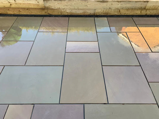 Raj Green Indian Sandstone Paving - 295 x 295 x 22mm - Sawn & Sandblasted