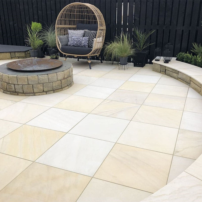 Load image into Gallery viewer, Mint Fossil Indian Sandstone Paving - 600 x 600 x 22mm - Sawn &amp; Honed
