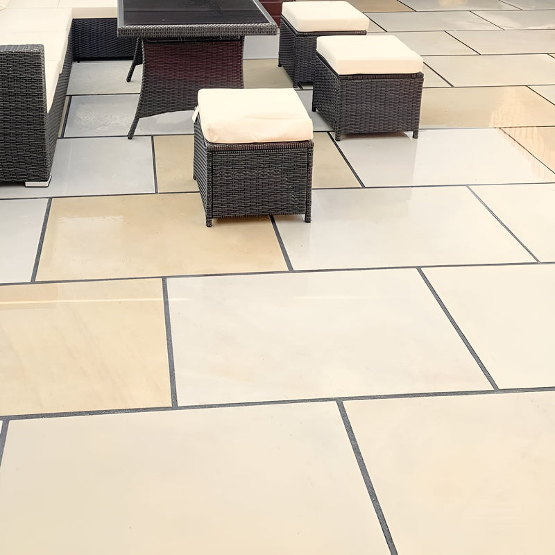 Load image into Gallery viewer, Mint Fossil Indian Sandstone Paving - 900 x 600 x 22mm - Sawn &amp; Honed
