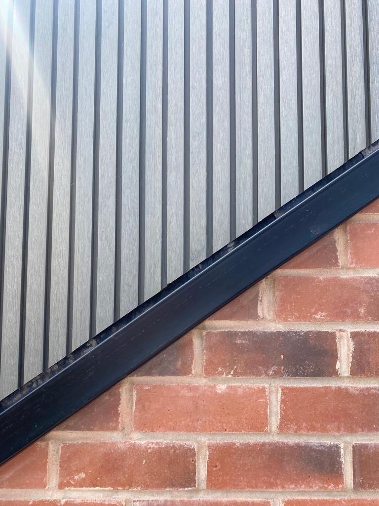 Load image into Gallery viewer, Slatted Misty Wood - Grey &amp; Brown Composite Cladding - Corner Piece - 2200 x 49.25 x 49.25 mm
