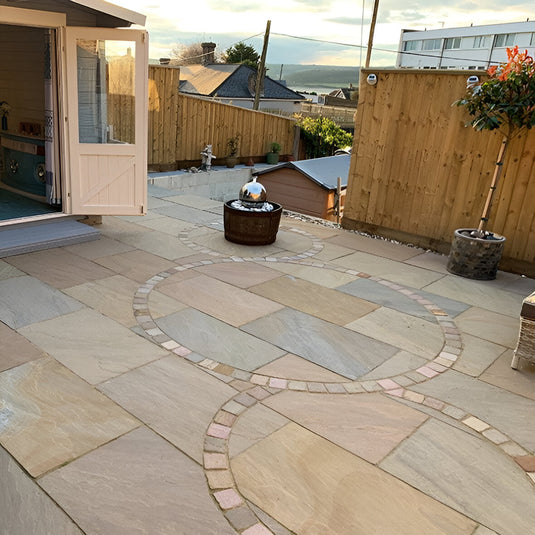 Autumn Gold Indian Sandstone Paving - 900 x 600 x 22mm - Hand Cut & Riven
