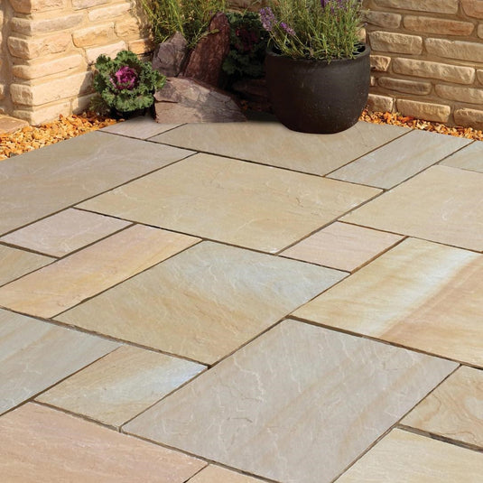 Buff Indian Sandstone Paving - 290 x 290 x 22mm - Hand Cut & Riven