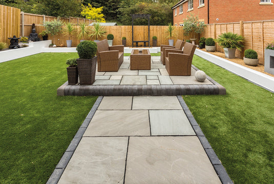 Buff Indian Sandstone Paving - 600 x 600 x 22mm - Hand Cut & Riven
