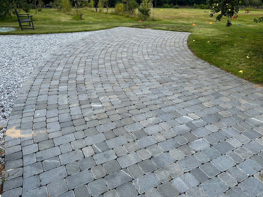 Dark Grey Granite Block Paving - 210 x 140 x 50mm - Sawn, Tumbled & Honed