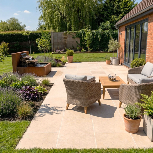 Dijon Limestone - Beige Porcelain Paving Tiles - 900 x 600 x 20mm