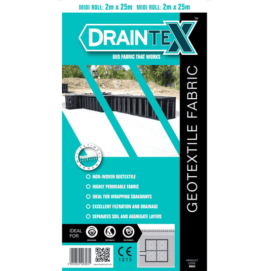Draintex Geotextile Fabric (DRA25) - 2m Wide X 25m Long Folded (Sold Per Pack)