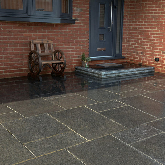 Emperor Black Granite Paving - 600 x 600 x 20mm - Sawn & Brushed